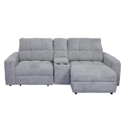 Power Modular Loveseat with Left-Side slider, Right-Side Chaise with Storage, and Console - 3 pcs Grey Best