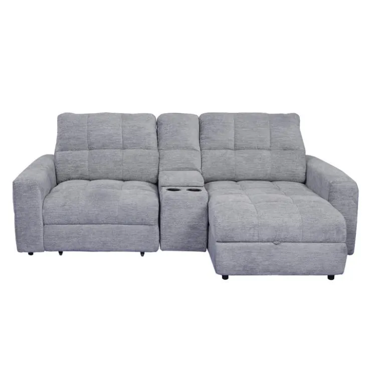 Power Modular Loveseat with Left-Side slider, Right-Side Chaise with Storage, and Console - 3 pcs Grey Best