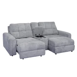 Power Modular Loveseat with Left-Side slider, Right-Side Chaise with Storage, and Console - 3 pcs Grey Best