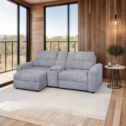 Power Modular Loveseat with Right-Side slider, Left-Side Chaise with Storage, and Console - 3 pcs Grey