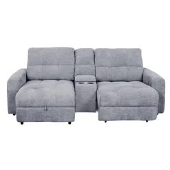 Power Modular Loveseat with Right-Side slider, Left-Side Chaise with Storage, and Console - 3 pcs Grey