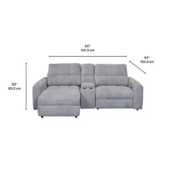 Power Modular Loveseat with Right-Side slider, Left-Side Chaise with Storage, and Console - 3 pcs Grey