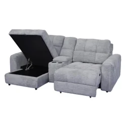 Power Modular Loveseat with Right-Side slider, Left-Side Chaise with Storage, and Console - 3 pcs Grey
