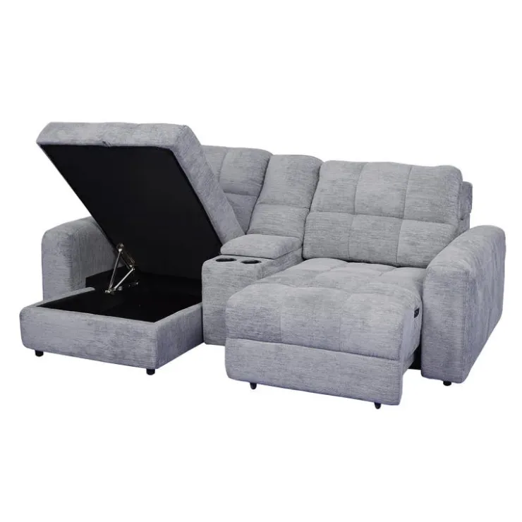 Power Modular Loveseat with Right-Side slider, Left-Side Chaise with Storage, and Console - 3 pcs Grey