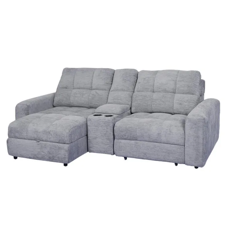 Power Modular Loveseat with Right-Side slider, Left-Side Chaise with Storage, and Console - 3 pcs Grey