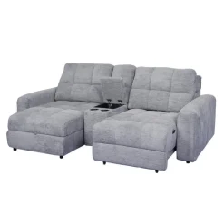 Power Modular Loveseat with Right-Side slider, Left-Side Chaise with Storage, and Console - 3 pcs Grey