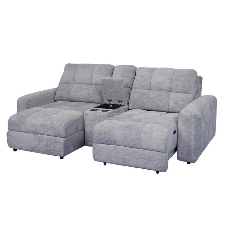 Power Modular Loveseat with Right-Side slider, Left-Side Chaise with Storage, and Console - 3 pcs Grey