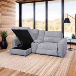 Power Modular Reclining Loveseat, Left-Side Chaise with Storage, and Console - 3 pcs Grey