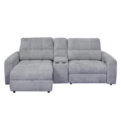 Power Modular Reclining Loveseat, Left-Side Chaise with Storage, and Console - 3 pcs Grey