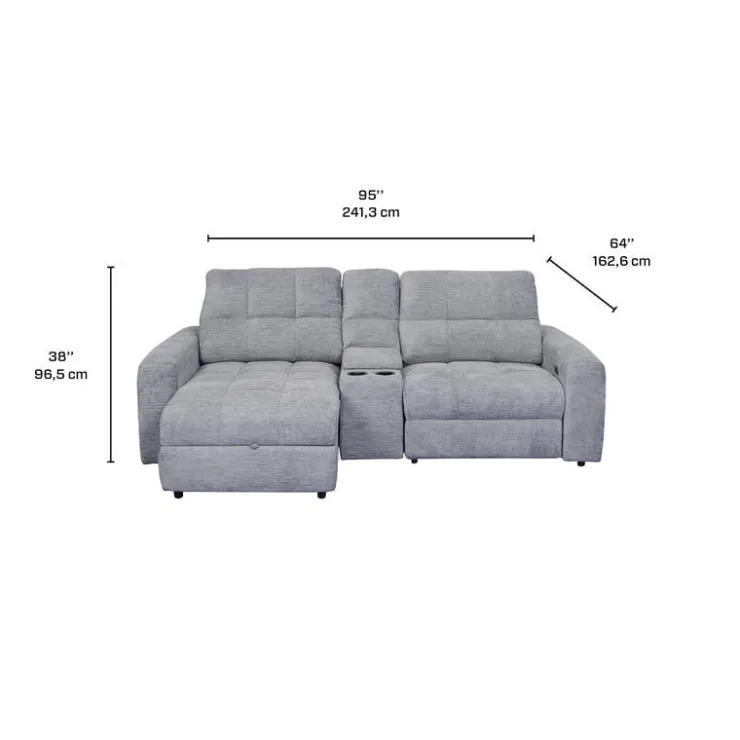 Power Modular Reclining Loveseat, Left-Side Chaise with Storage, and Console - 3 pcs Grey