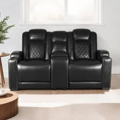 Power Modular Reclining Loveseat and Console with Cup Holders - 3 pcs Black Clearance