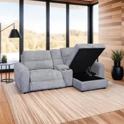 Power Modular Reclining Loveseat, Right-Side Chaise with Storage, and Console - 3 pcs Grey Sale