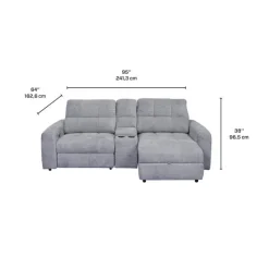 Power Modular Reclining Loveseat, Right-Side Chaise with Storage, and Console - 3 pcs Grey Sale