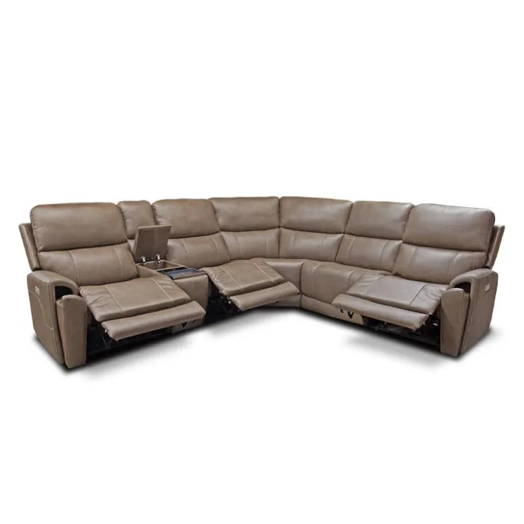 Power Modular Reclining Sectional with Console - 6 pcs Cappuccino Hot