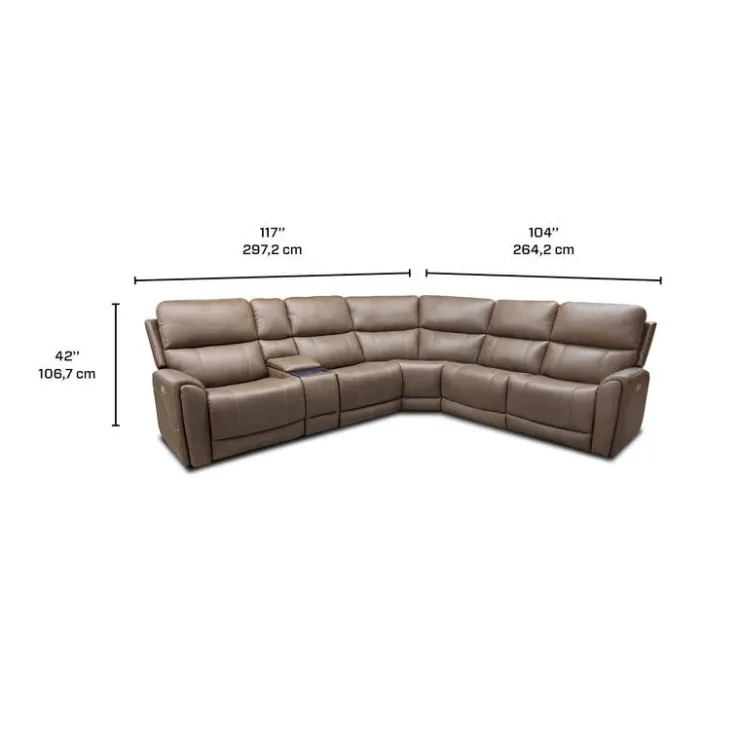 Power Modular Reclining Sectional with Console - 6 pcs Cappuccino Hot