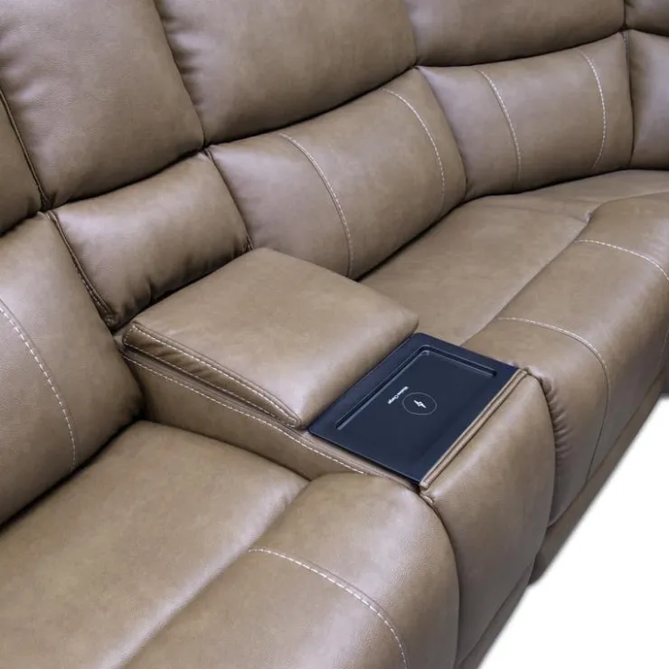 Power Modular Reclining Sectional with Console - 6 pcs Cappuccino Hot