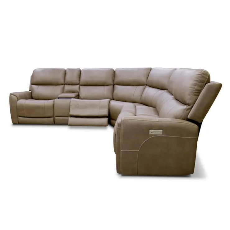 Power Modular Reclining Sectional with Console - 6 pcs Cappuccino Hot