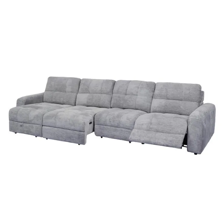Power Modular Reclining Sectional with 1 Slider and Left-Side Chaise with Storage - 4 pcs Grey Clearance