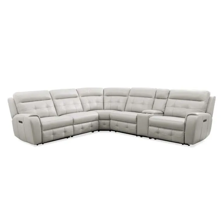 Power Modular Reclining Sectional with Console and Fold-Down Backrest - 6 pcs Beige/Light Grey