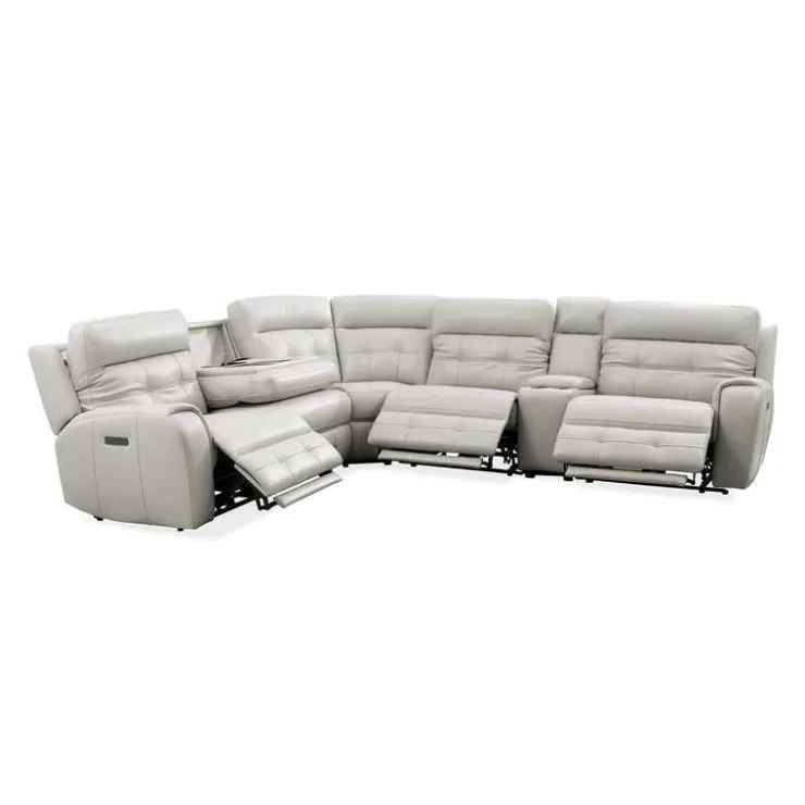 Power Modular Reclining Sectional with Console and Fold-Down Backrest - 6 pcs Beige/Light Grey