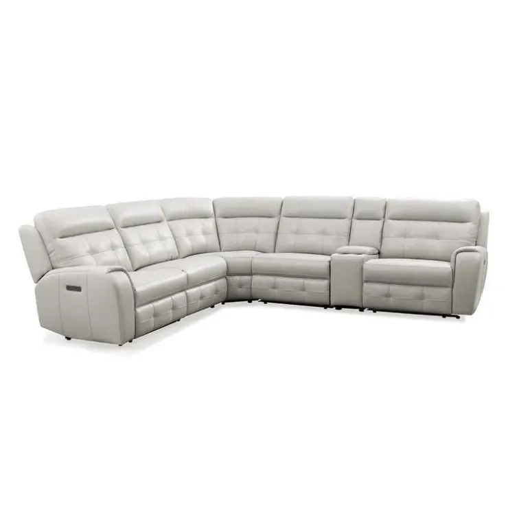 Power Modular Reclining Sectional with Console and Fold-Down Backrest - 6 pcs Beige/Light Grey