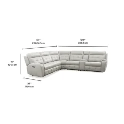Power Modular Reclining Sectional with Console and Fold-Down Backrest - 6 pcs Beige/Light Grey