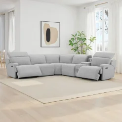 Power Modular Sectional and Console with Built-In Audio System - 6 pcs Grey