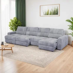 Power Modular Sectional with 2 Sliders and Left-Side Chaise with Storage - 4 pcs Grey Outlet