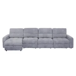 Power Modular Sectional with 2 Sliders and Left-Side Chaise with Storage - 4 pcs Grey Outlet