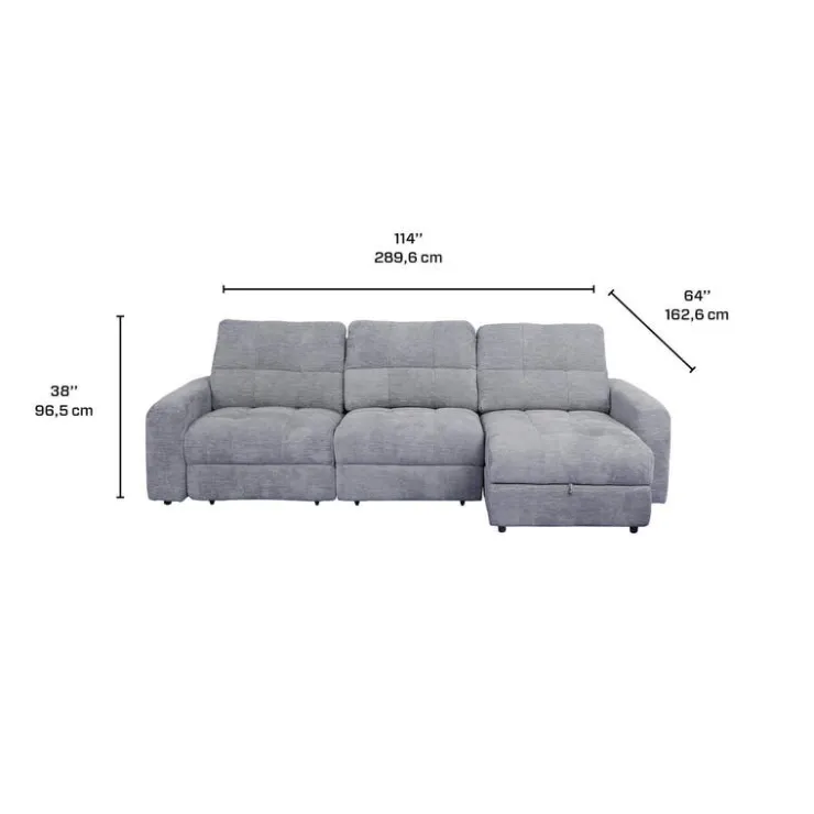 Power Modular Sofa with 2 Sliders and Right-Side Chaise with Storage - 3 pcs Grey Sale