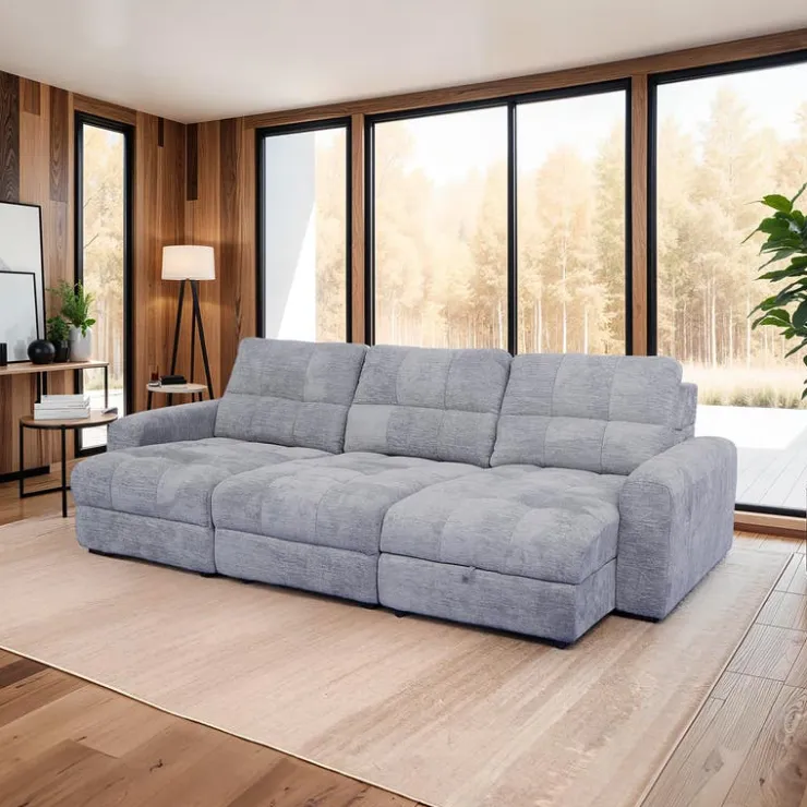 Power Modular Sofa with 2 Sliders and Right-Side Chaise with Storage - 3 pcs Grey Sale