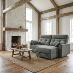 Power Recliner Loveseat and Right-Facing Chaise with Storage - Grey Outlet