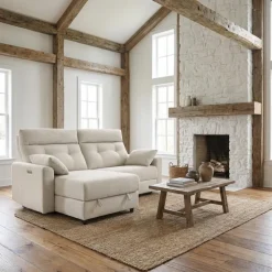 Power Recliner Loveseat and Left-Facing Chaise with Storage - Beige Hot