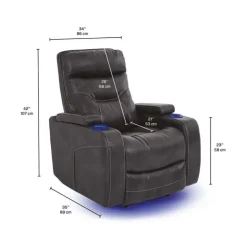 Power Recliner with Storage, Cup Holders and LED Lighting - Grey Online