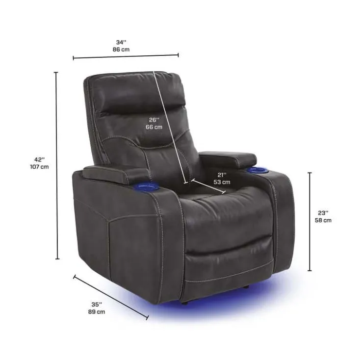 Power Recliner with Storage, Cup Holders and LED Lighting - Grey Online