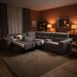 Power Reclining Sleeper Sectional with Console - 6 pcs Grey Best