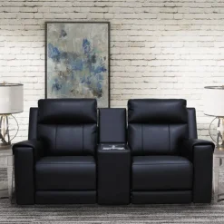 Power Reclining Loveseat with Massage, Heat, Console, and Built-In Sound System Black Online