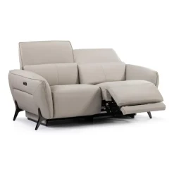 HTL Power Reclining Loveseat with Adjustable Headrests - Genuine Leather Oatmeal Beige Discount
