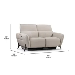 HTL Power Reclining Loveseat with Adjustable Headrests - Genuine Leather Oatmeal Beige Discount