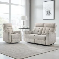 Power Reclining Loveseat with Adjustable Headrests Light Grey Hot