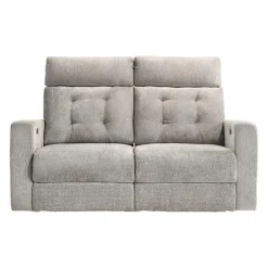 Power Reclining Loveseat with Adjustable Headrests Light Grey Hot