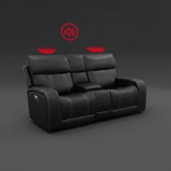 Power Reclining Loveseat with Adjustable Headrests, Console and Immersive Sound System Black
