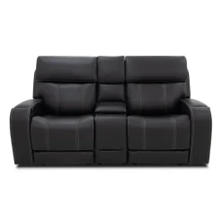 Power Reclining Loveseat with Adjustable Headrests, Console and Immersive Sound System Black
