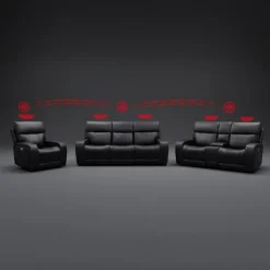 Power Reclining Loveseat with Adjustable Headrests, Console and Immersive Sound System Black
