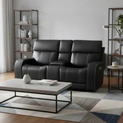 Power Reclining Loveseat with Adjustable Headrests, Console and Immersive Sound System Black