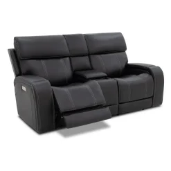Power Reclining Loveseat with Adjustable Headrests, Console and Immersive Sound System Black