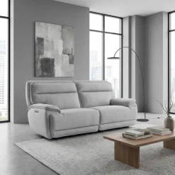 Power Reclining Modular Loveseat with Adjustable Headrests- 2 pcs Pale Grey Outlet