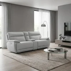 Power Reclining Modular Loveseat, Adjustable Headrests and Console with an Audio System - 3 pcs Pale Grey Discount
