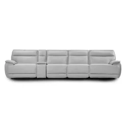 Power Reclining Modular Sectional, Adjustable Headrests, Console with an Audio System and 2 Fold-Down Backrest Seats - 5 pcs Grey New