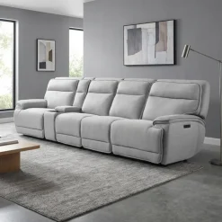Power Reclining Modular Sectional, Adjustable Headrests, Console with an Audio System and 2 Fold-Down Backrest Seats - 5 pcs Grey New